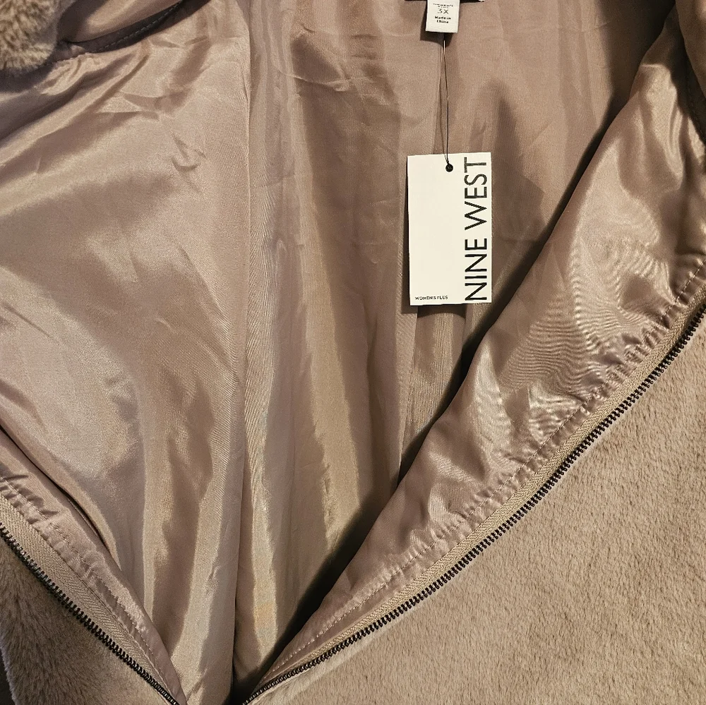 New Nine West Beige Faux Fur Coat Sz 3X